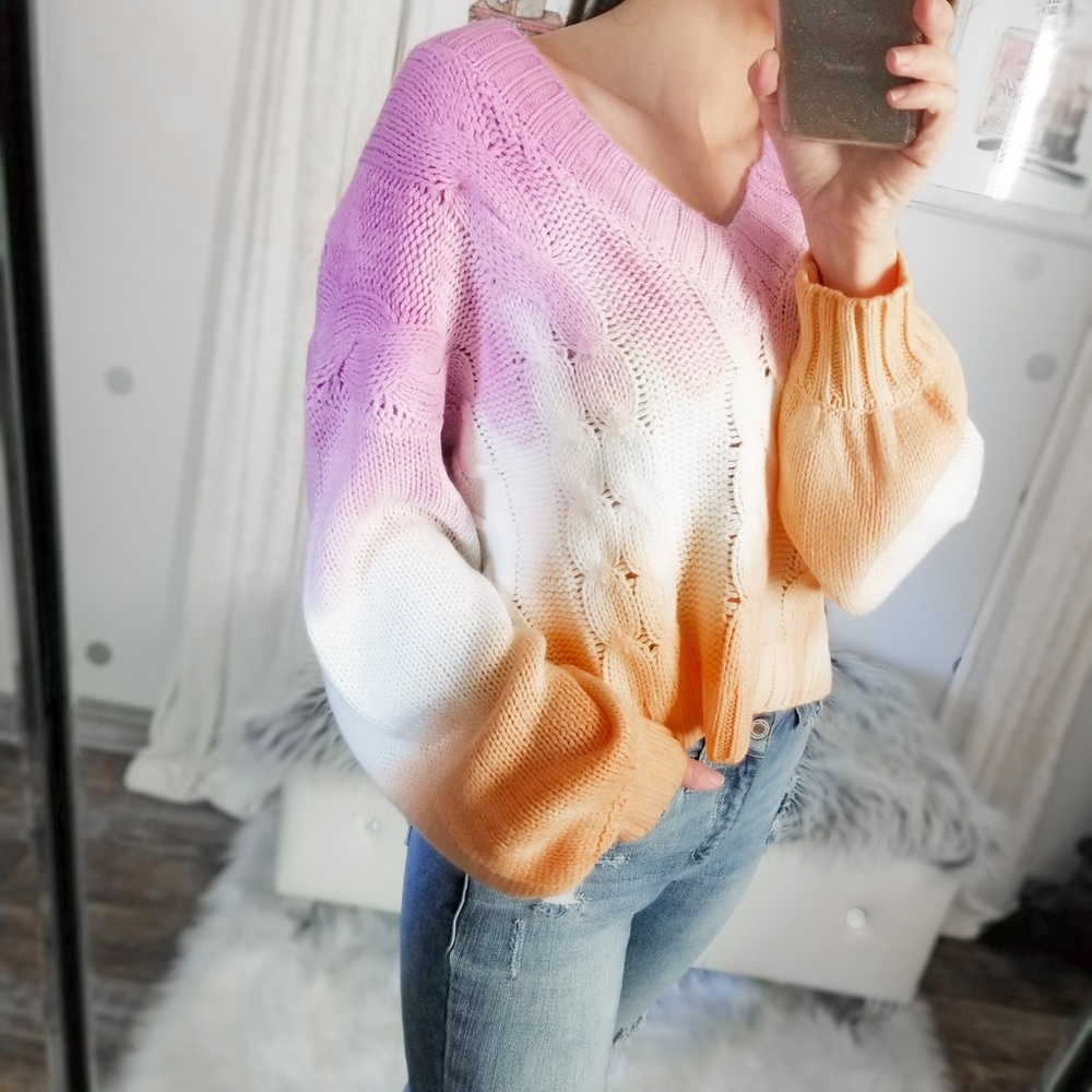 Fall Cable Knit Ombre Sweater Tie Dye Pullover Top Dolman Sweaters - Picture 5 of 10